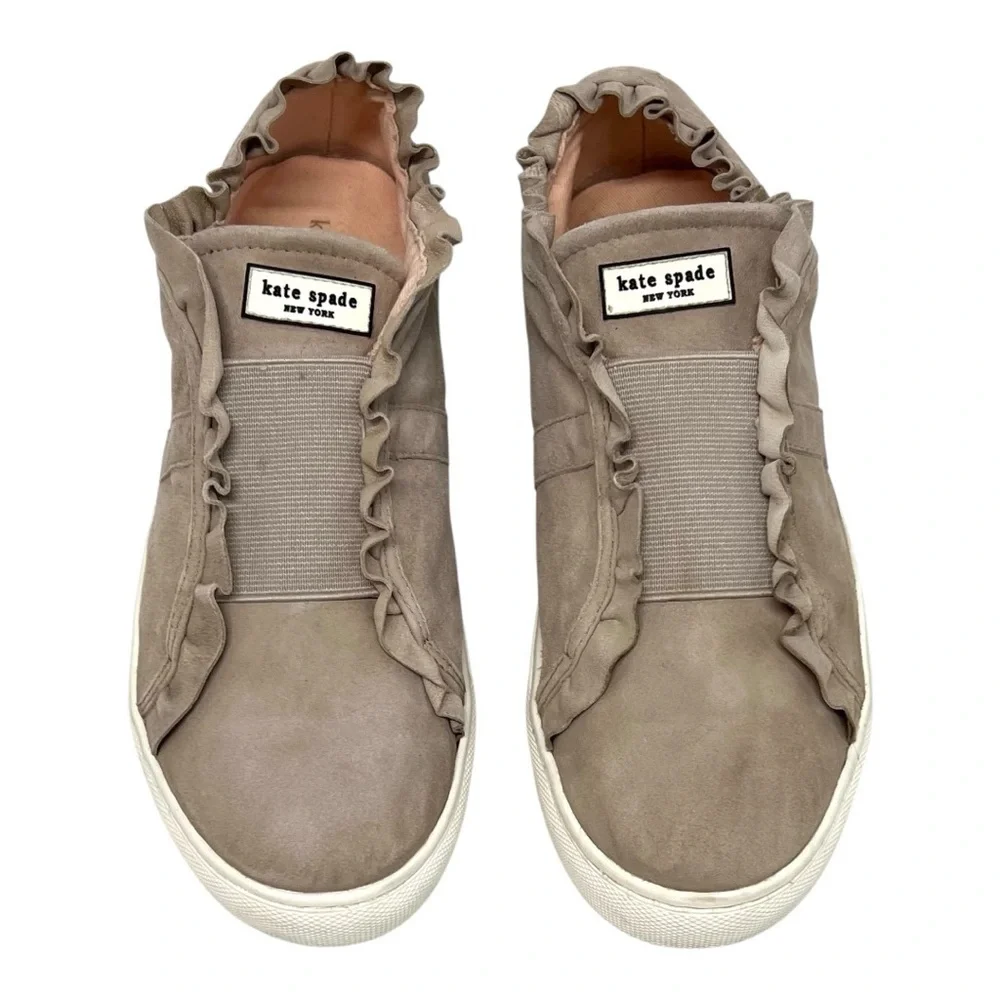 Kate Spade New York Lance Ruffle Trim Gray Taupe Slip On Sneakers Women’s 7